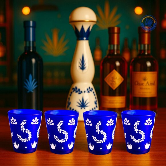Set of 4 Blue Talavera Style Tequila Shot Glasses Mexican Ceramic - Picture 1 of 4